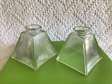 2- Holophane Style Ribbed Prismatic Glass Mission Shade 2 1/4