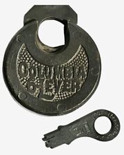 Antique/Vintage COLUMBIA 6-Lever Push Key Pancake Padlock Works Has Key picture