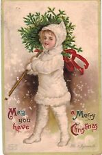 Merry Christmas A/S Clapsaddle Pixie In White 1910 picture