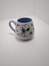 Large Coffee Mug. Snoopy And Woodstock With Colorful Flowers And Hearts Blue picture