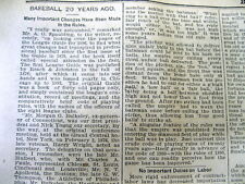 1896 headline newspaper MAJOR LEAGUE BASEBALL Early RULES CHANGES over 20 years picture