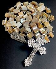 Vintage Catholic Abalone Shell Rosary, Silver Tone Pardon Crucifix picture
