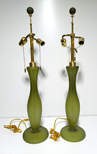Pair Donghia Designer Blown Glass Lamps - Olive Green / Signed on Back, Set #2 picture