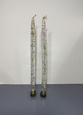 Gregorian Clear Lucite w/Gold & Silver Flakes Faux Candle Sticks MCM 11.5” *READ picture