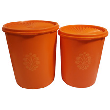 Vintage 1970's Orange Tupperware Storage Containers with Lids Lot of 2 picture
