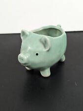 Small Vintage Green Ceramic Pig Shaped Planter Mini MCM Pottery Figurine picture