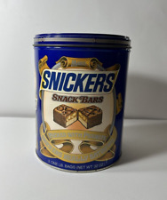 Vintage 1985 Snickers Snack Bars Mars Metal Tin Can 7.5”x6” Patina & Rust inside picture