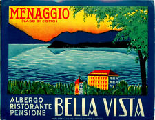 Hotel Bella Vista ~MENAGGIO - ITALY~ Gorgeous & Scarce Luggage Label, circa 1935 picture