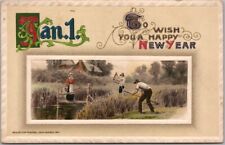 Vintage Winsch HAPPY NEW YEAR Embossed Postcard Farming Scene / Scythes c1910s picture