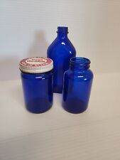 Cobalt Blue Glass Jars Lot Of 3 With 1 Vicks VapoRub  picture