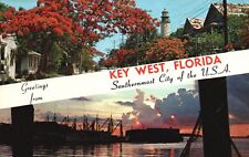 Postcard FL Key West Greetings Poincianas Harbor Sunset 1967 Vintage PC J9790 picture