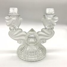 Vtg Large Bohemian Crystal Glass Double Candle Stick Holder w/Frosted Accent picture