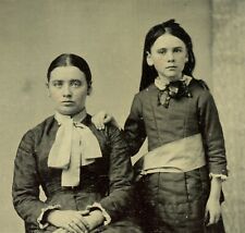 Teenage Girl with Wrap Belt, and Sister or Mother Vintage Original Tintype Photo picture