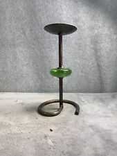 Vintage Metal and Green Glass Candle Holder picture