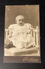 Vintage Cabinet Card-Baby Girl In Dress Smiling (2-1/2”x4”)-Tara Larsson-Skurup picture
