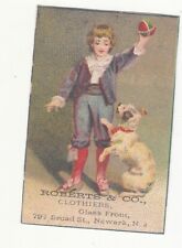 Roberts & Co Clothiers Newark NJ Boy Ball Dog Vict Card c1880s picture