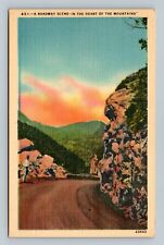 Postcard A Roadway Scene in the Heart of the Mountains, linen picture