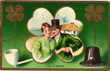 1910 Romantic Couple A BIT OF BLARNEY Irish Clover Vintage Postcard picture