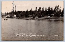 c1923 RPPC CAMP RECREATION ELBOW LAKE DORSET MINNESOTA mess hall cabins boat picture