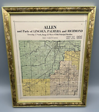 Antique Original 1920's Warren County Allen Iowa IA Hand Colored Plat Map Frame picture