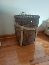 ADIRONDACK MOUNTAINS Large Woven Circa 1920 Brown PACK BASKET With Canvas Straps picture