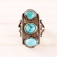 EARLY OLD PAWN STERLING SILVER BLUE TURQUOISE STOP LIGHT RING SIZE 3.75 picture