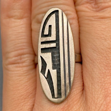 Vintage Hopi Lawrence Saufkie Prayer Feather Rain Sterling Silver Ring Size 8.25 picture