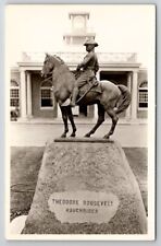 RPPC Mandan ND North Dakota Depot With Roosevelt Rough Rider Statue Postcard P25 picture