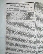 JOHN C. CALHOUN Famous Senate Speech re. Annexation of Mexico 1848 Newspaper picture