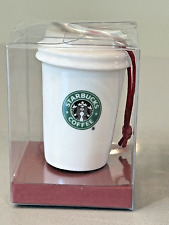 Starbucks Christmas Ornament Mini Hot Cup Ceramic White Old Logo Siren 2004 NIB picture