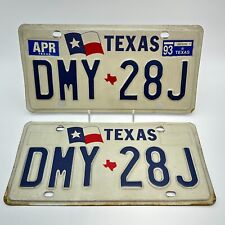 VTG Texas License Plate 1993 DMY-28J Embossed Front and Back White Flag Car picture
