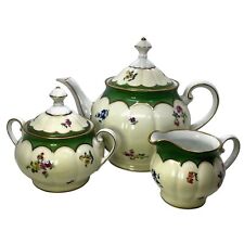 Schumann-Bavaria Teapot Creamer & Sugar RARE Green & Gold Trimmed Floral Pattern picture