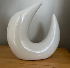 Vintage White Crescent-Shaped Ceramic Vase Mid Century Modern Harris Potteries picture