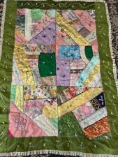 Crazy Quilt Handmade 52x37 Childs Girls Comforter Knotted Floral Embroidery picture