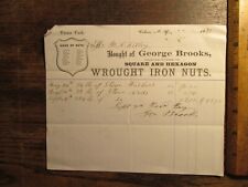 Antique Vintage 1871 Billhead Cohoes NY George Brooks Wrought Iron Nuts picture