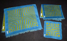 3 pc Vtg 70s Yves Saint Laurent YSL Blue Green Geometric Towel SET Fieldcrest #2 picture