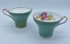 Vintage Aynsley England Corset Sage Green Bone China Teacups Set of 2 picture