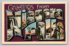 Greetings From Niagara Falls Large Letter Vintage Unposted Linen Postcard picture