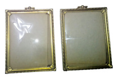 2 Vtg Brass Picture Frames Hang or Free-Standing Curved Glass *Chipped Corners* picture