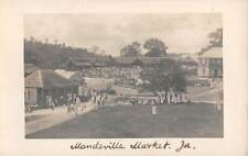 MANDEVILLE, JAMAICA, OPEN AIR MARKET, PEOPLE, BUILDINGS, REAL PHOTO PC 1900-02 picture