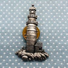 Vtg JJ Jonette Lighthouse Brooch Lapel Pin in Silver Tone Signed picture