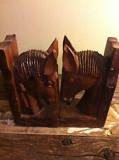  vintage Monkey Pod Wooden Bookends Horse Heads Phillipines picture