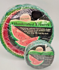Vintage Trivets Set Watermelon Coasters Woven Handcrafted Country Harvest New picture