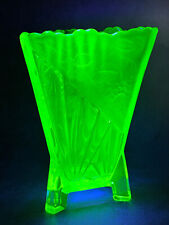 Vintage Sowerby Art Deco 1930's Uranium Green Glass 'Daisy' Vase - LARGE picture