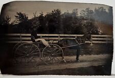 Antique Horse, Buggy Tintype Man With Lap Blanket Big Wheeled  C1880s 3 3/4x2.5 picture