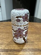 Vintage Cloisonné White & Gold Floral Pill Holder Metal With Enamel 2.5” Tall picture