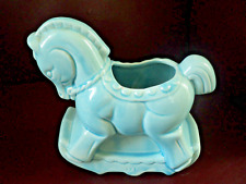Vtg Blue Pottery Rocking Horse/Pony Planter Unmarked Perfect Babies Room picture