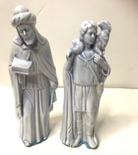 Vintage Blue Glaze Ceramic Nativity Manger Scene 2 Pieces Figurines picture