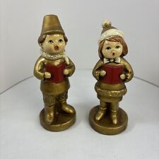 Vintage Pair Gilded Christmas Carolers Made in Japan 6” Tall picture