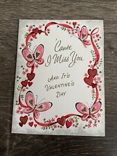 Vintage Valentine Card, I Miss You Hearts Butterflies, Gibson, Used picture